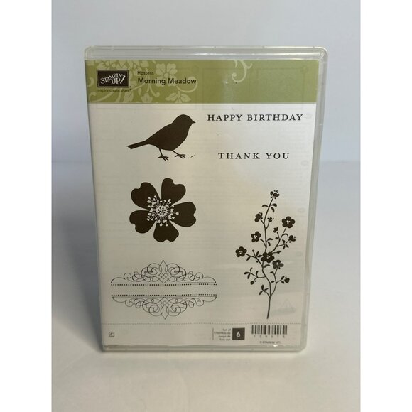 Pre-Used Stampin’ Up! Sale-A-Bration “ Morning Meadow” Set of 6 Cling Stamp Set - Picture 1 of 4